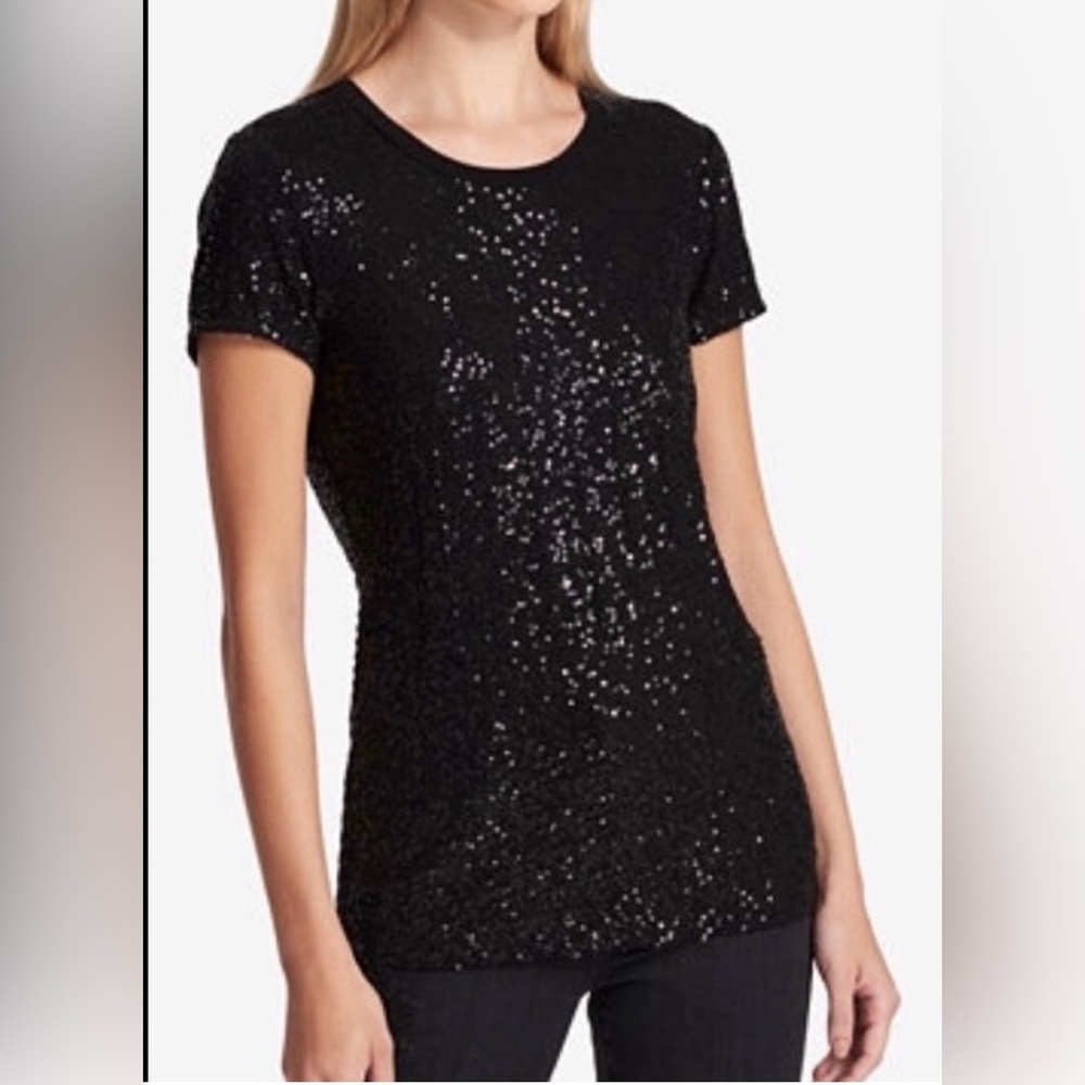 2/$20 - Black Sequin DKNY Women's Fancy Tee Top